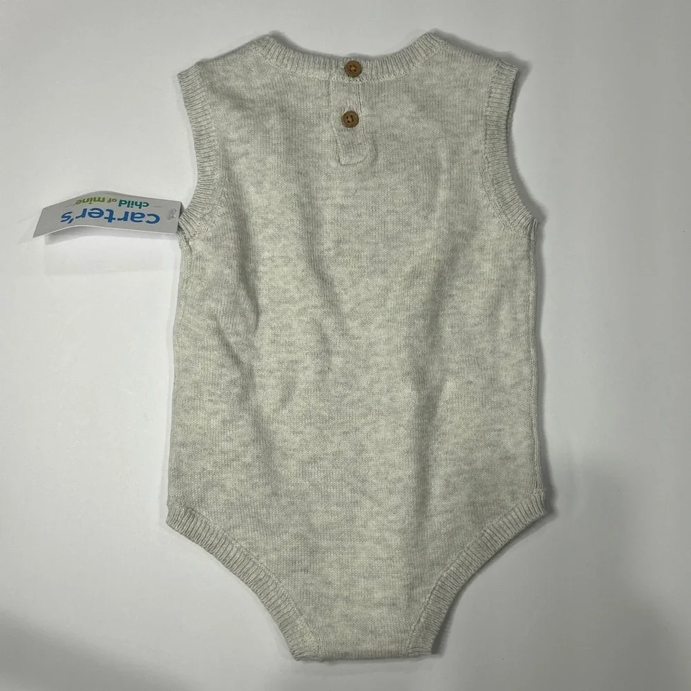 Carters Child of Mine Baby 3-6M Gray Knit American Flag Sweater Romper